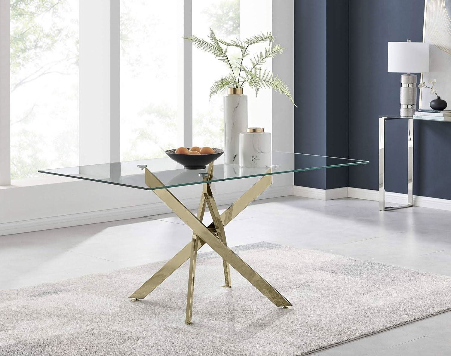 Leonardo Gold Glass Top Dining Table Modern Premium-2