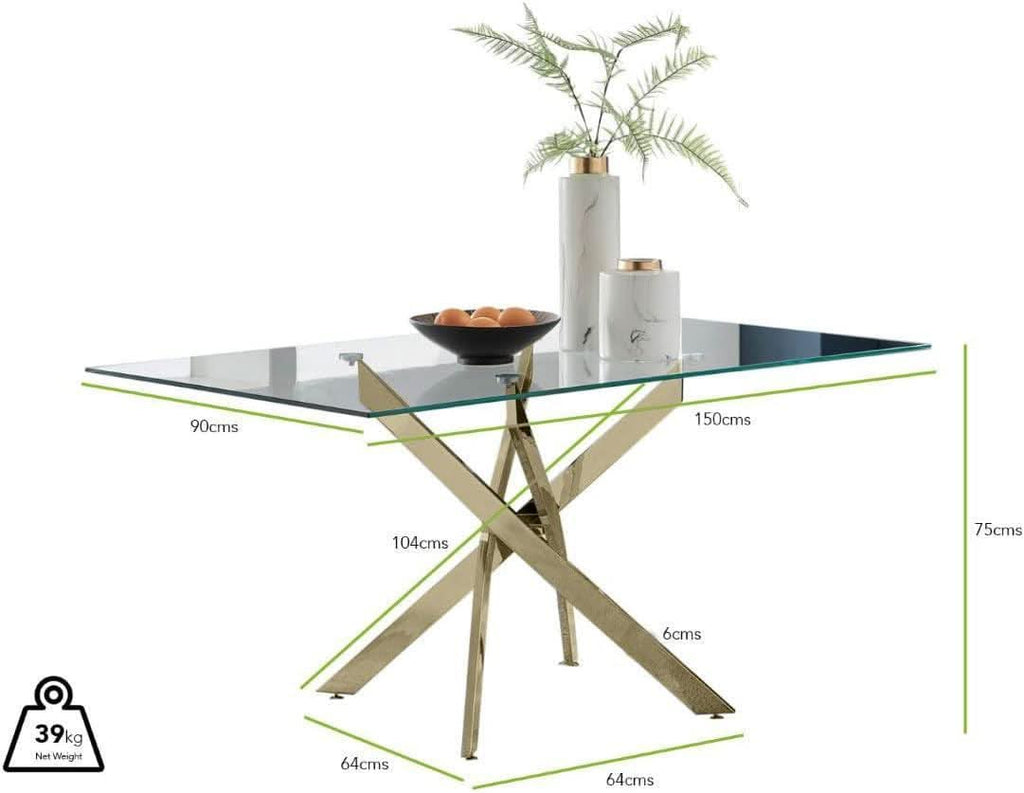 Leonardo Gold Glass Top Dining Table Modern Premium-1
