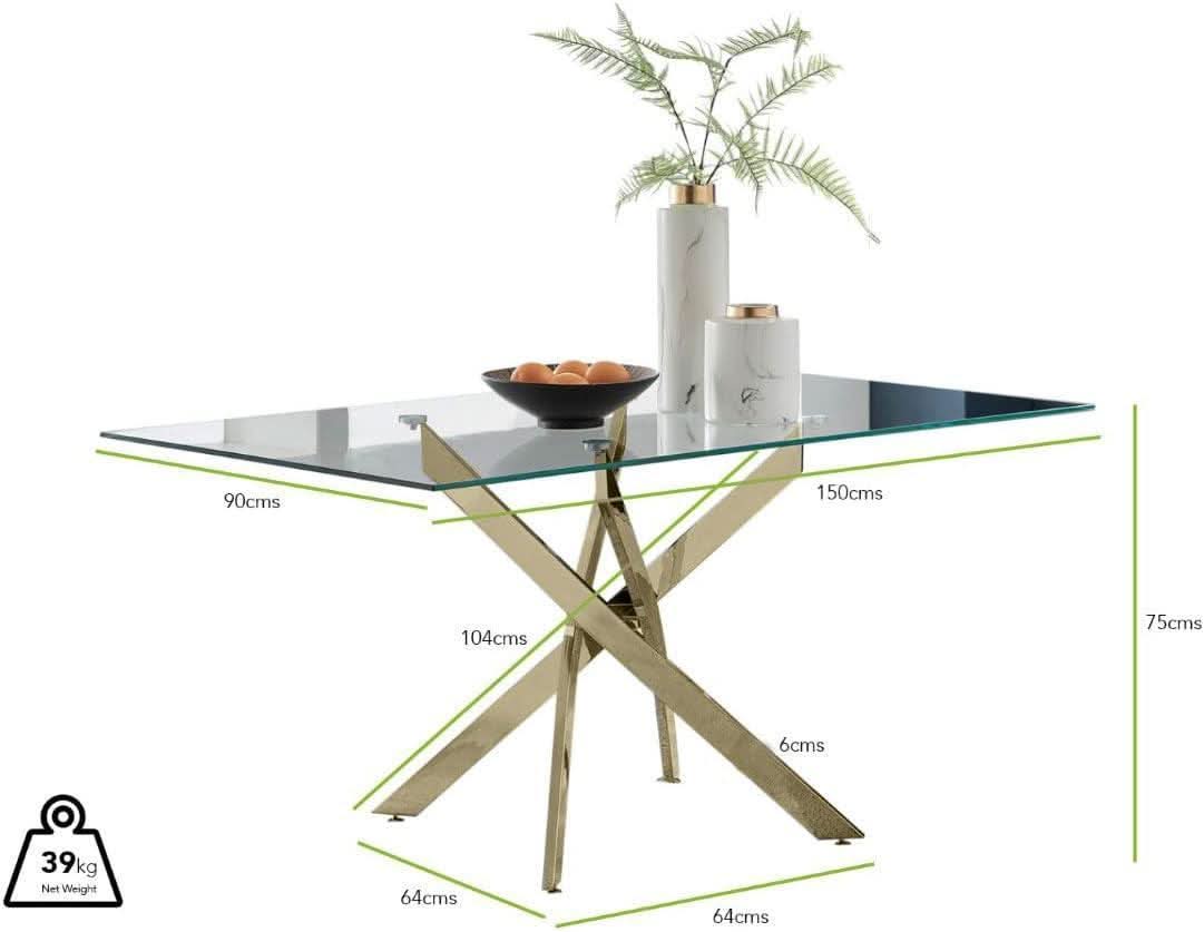Leonardo Gold Glass Top Dining Table Modern Premium-1