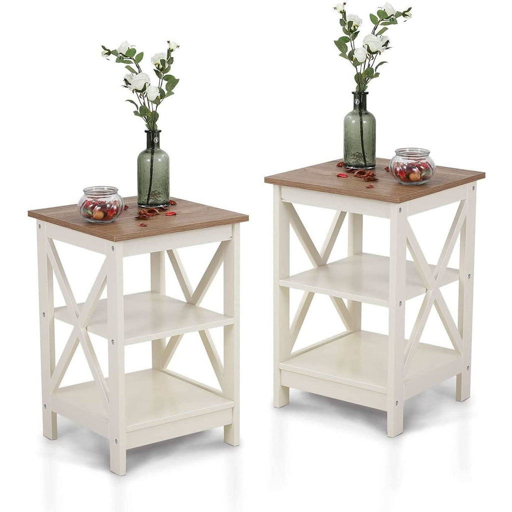 Rustic Ivory End Table Set Of 2 With Shelves 23.6 Inch-1