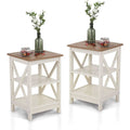 Rustic Ivory End Table Set Of 2 With Shelves 23.6 Inch-1