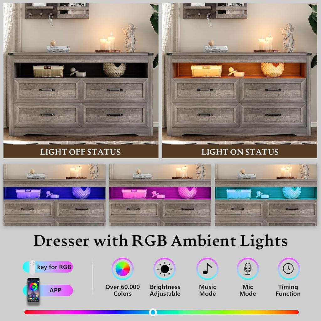 LED Illuminated Charcoal Grey Dresser With Drawers-3