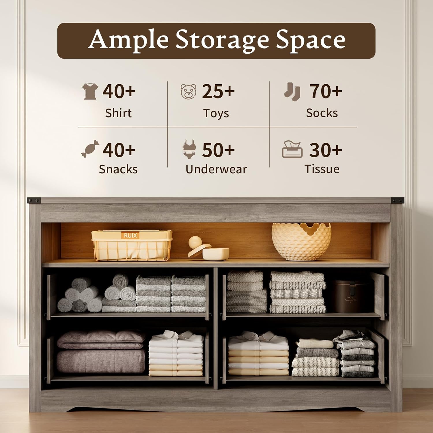 LED Illuminated Charcoal Grey Dresser With Drawers-4