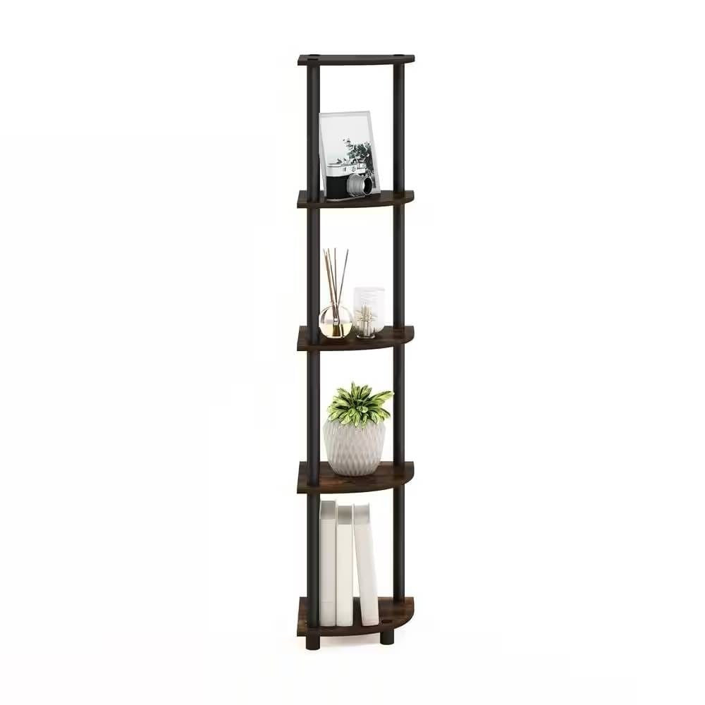 5-Shelf Modern Corner Bookcase in Black Brown Wood Finish-0