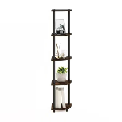 5-Shelf Modern Corner Bookcase in Black Brown Wood Finish-0