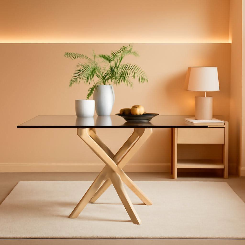 Leonardo Gold Glass Top Dining Table Modern Premium-0