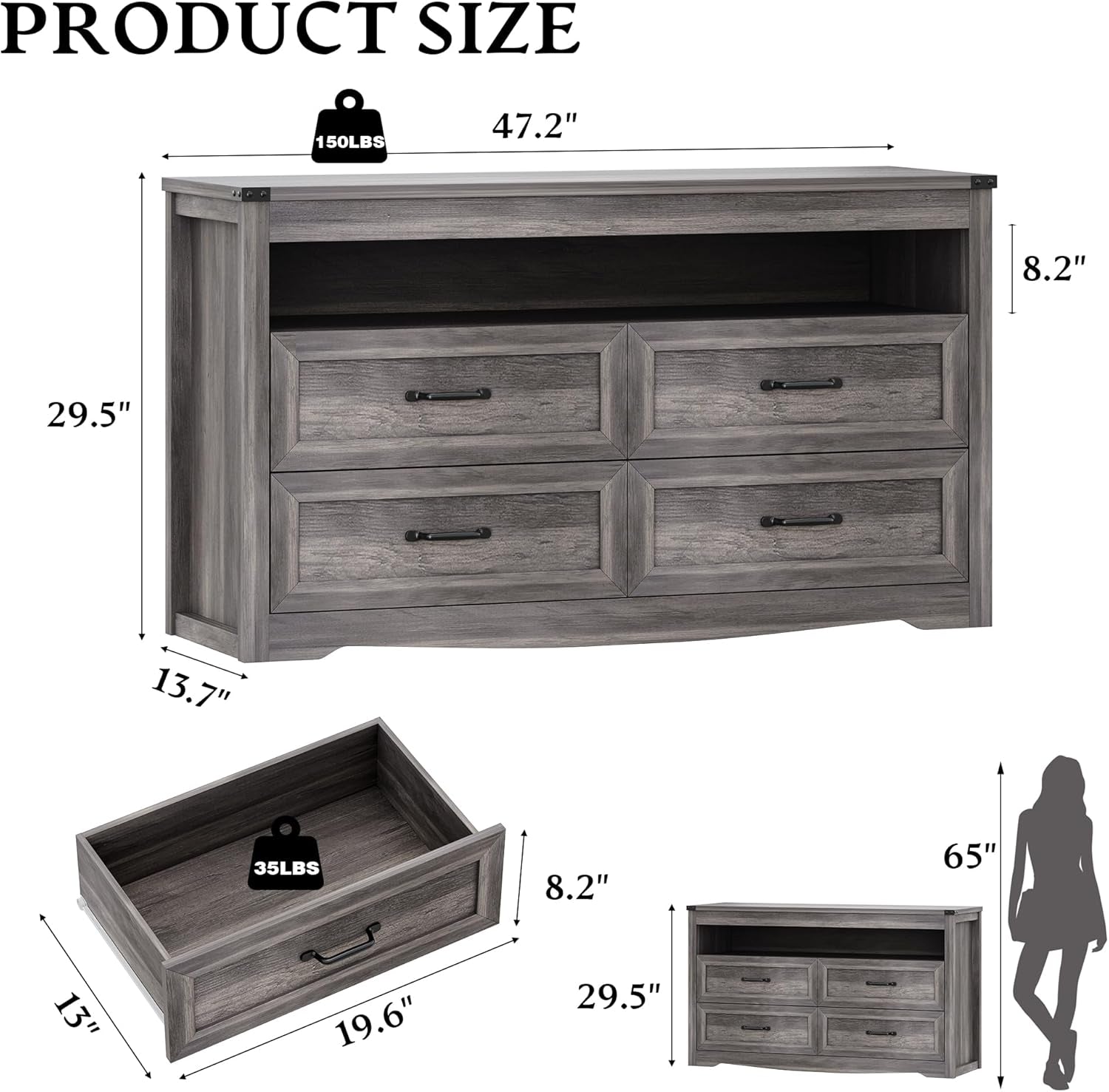 LED Illuminated Charcoal Grey Dresser With Drawers-1