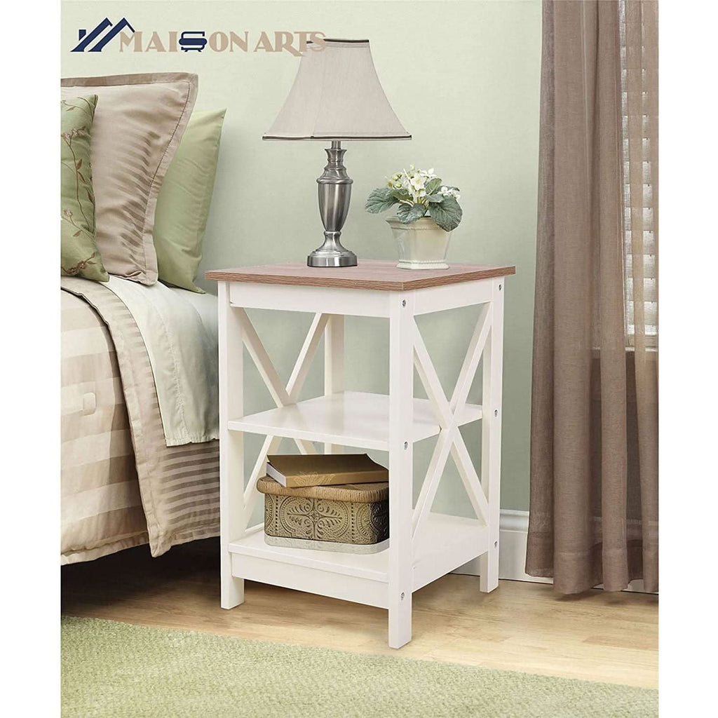 Rustic Ivory End Table Set Of 2 With Shelves 23.6 Inch-3