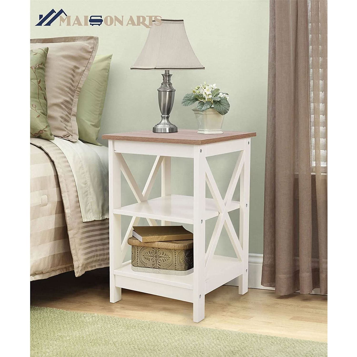 Rustic Ivory End Table Set Of 2 With Shelves 23.6 Inch-3