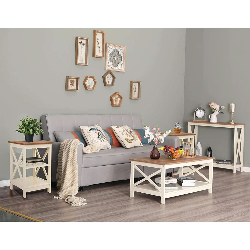Rustic Ivory End Table Set Of 2 With Shelves 23.6 Inch-4