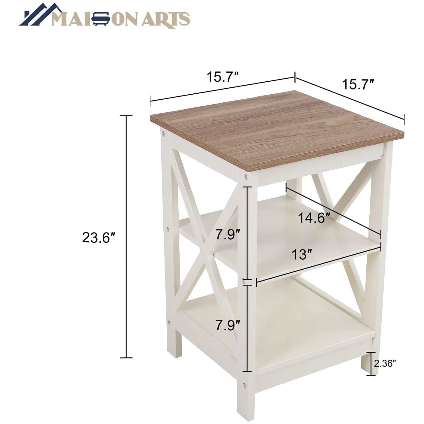 Rustic Ivory End Table Set Of 2 With Shelves 23.6 Inch-2