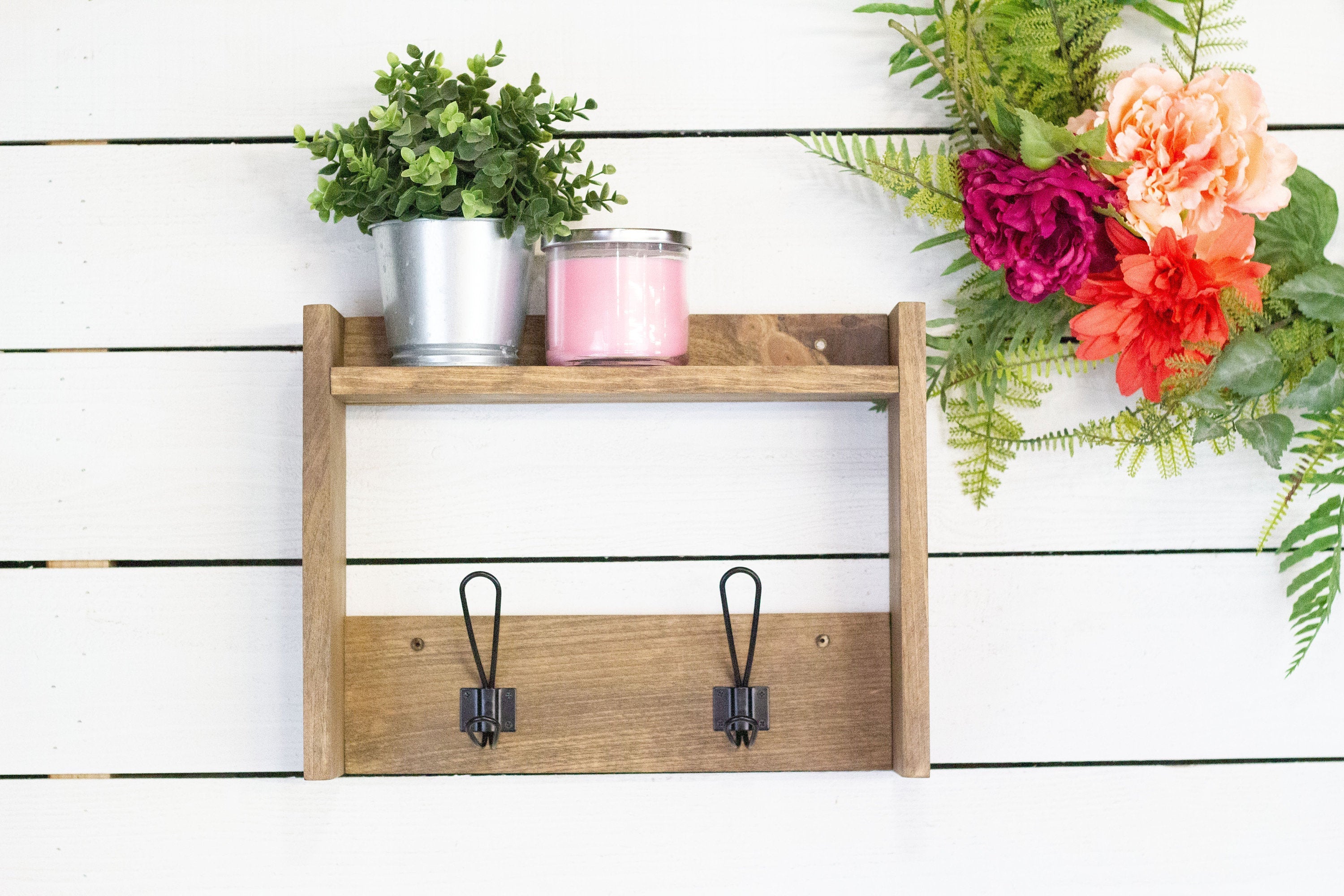 Wooden Coat Hooks with Shelf-0