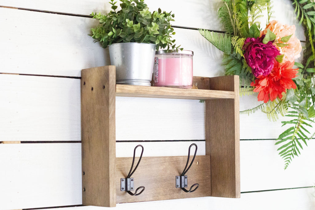 Wooden Coat Hooks with Shelf-1