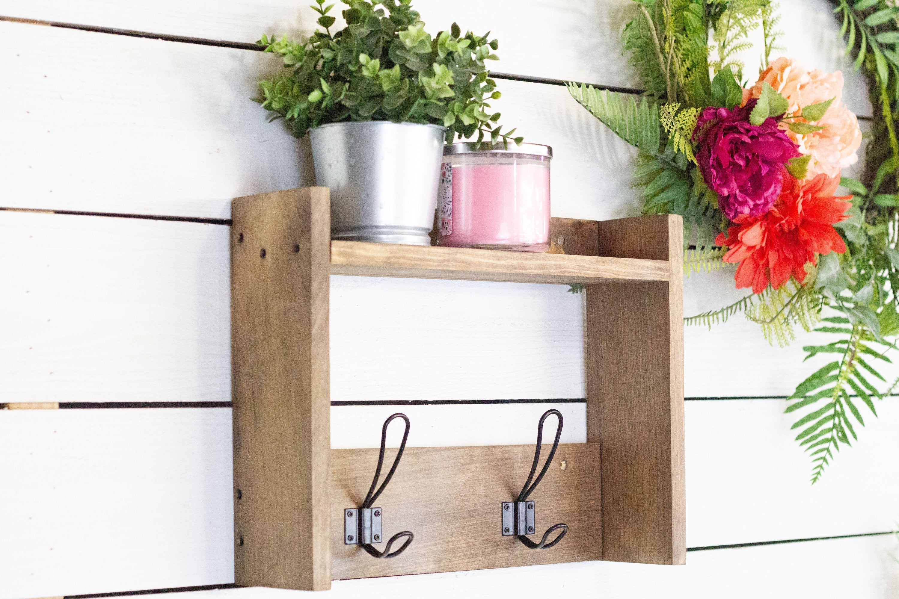 Wooden Coat Hooks with Shelf-1